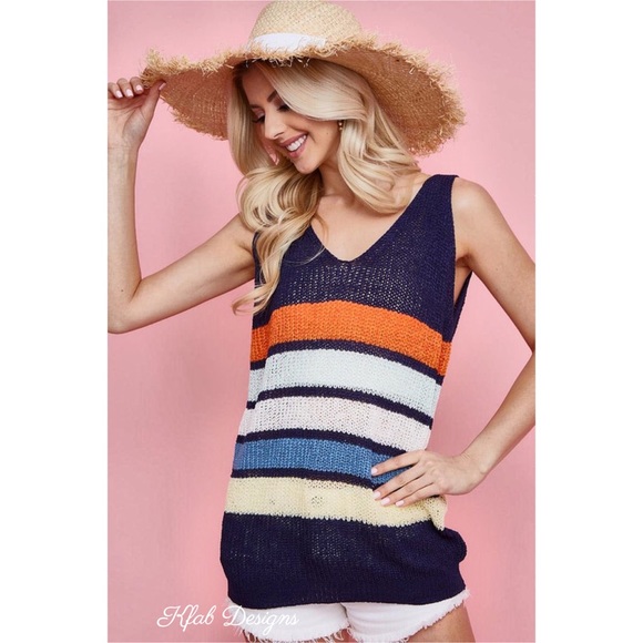 ❤️LAST! V Neck Multi Stripe Soft Light Sweater Top - Picture 2 of 9